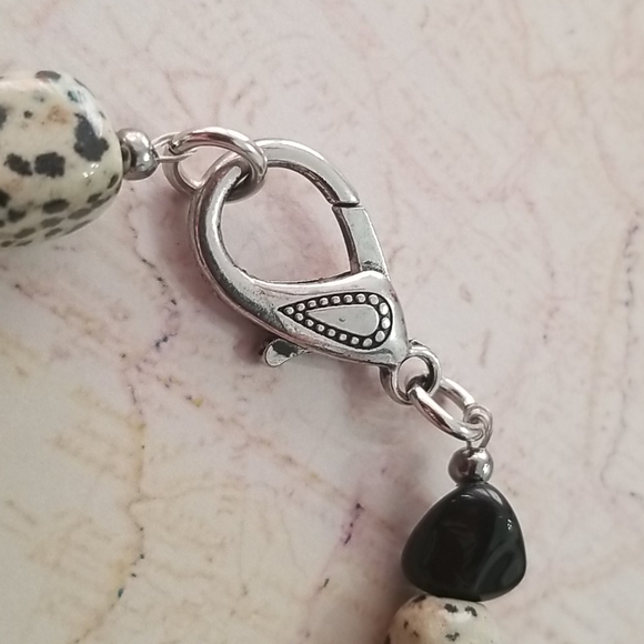 Dalmatian Jasper, Black Obsidian bracelet - Picture 3 of 8